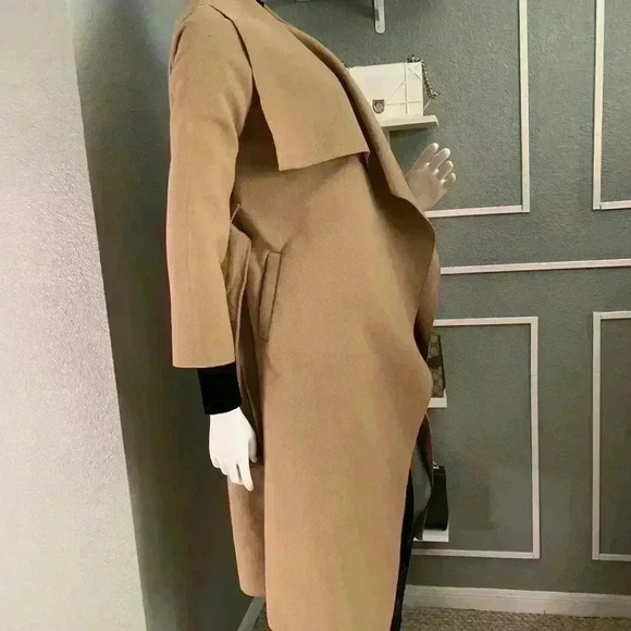 Boohoo Shawl Collar Belted Wrap Coat Size Small - Picture 5 of 13